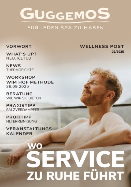 Guggemos Wellness Post 02/2025 mit Mann im Whirlpool