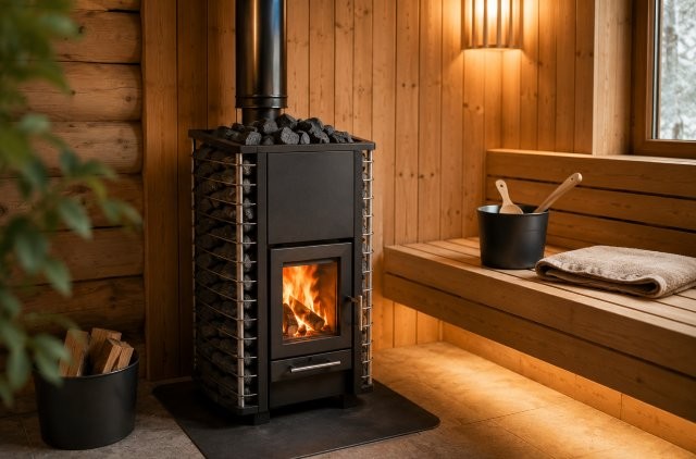 Holzsaunaofen in der Sauna